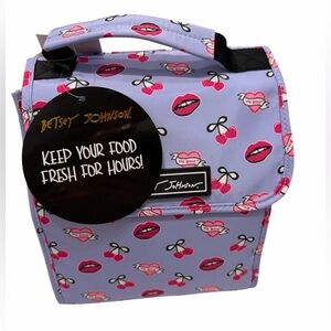 Betsey Johnson Cherry Lips Insulated Flap Top Lunch Tote Bag NWT